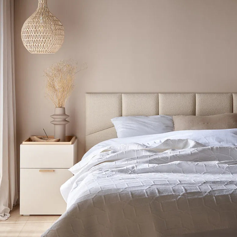 Padded Wall Panels Set 2 Cream in bedroom interior Decormania UK